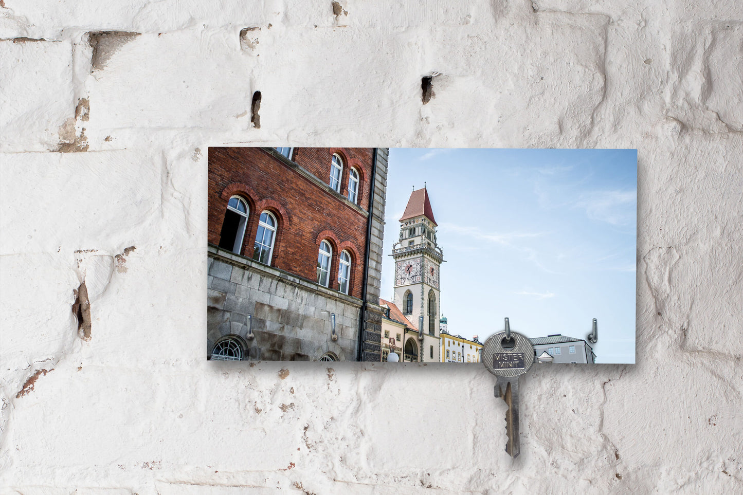 Schlüsselbrett auf Holz - Passau - Kirchturm St. Paul