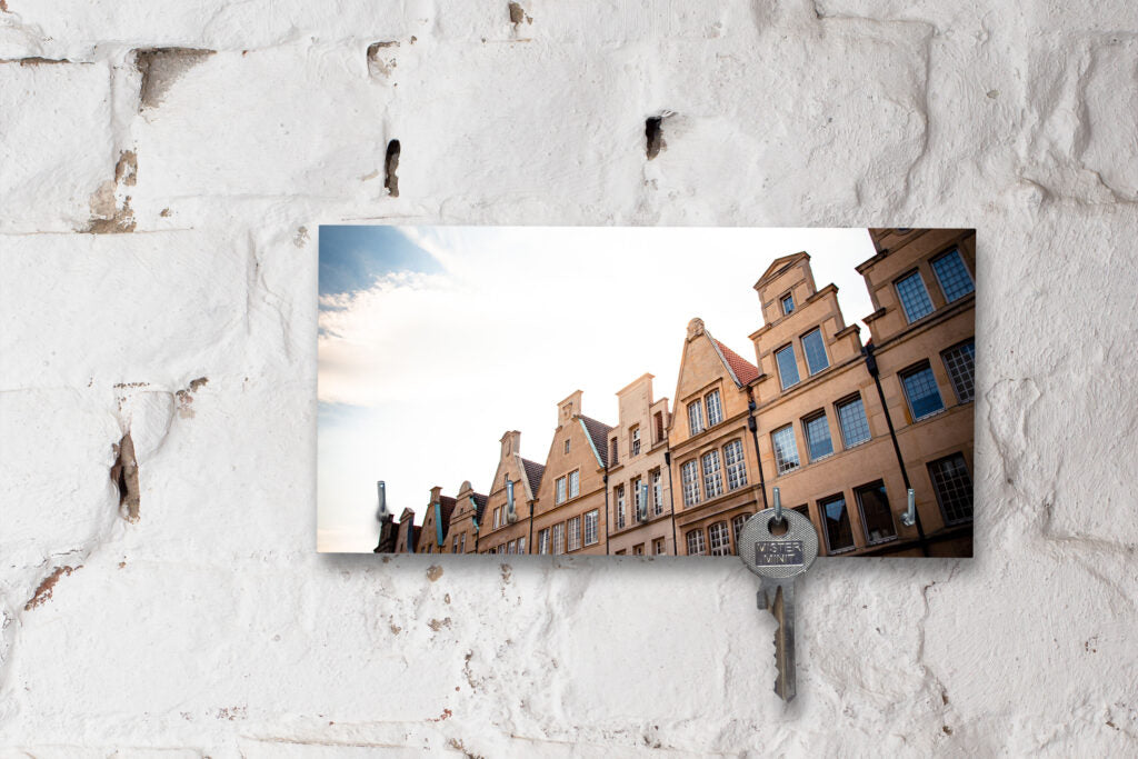 Schlüsselbrett auf Holz - Münster - Giebelhäuser Sandsteinfarben
